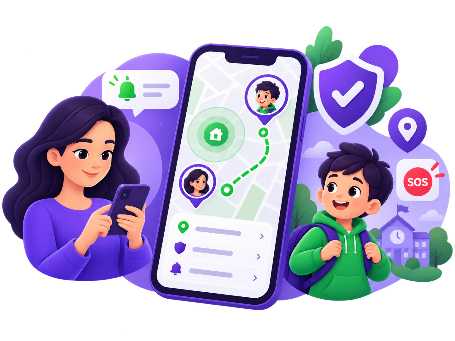 A parent following their child’s location on the DhamaNet map
